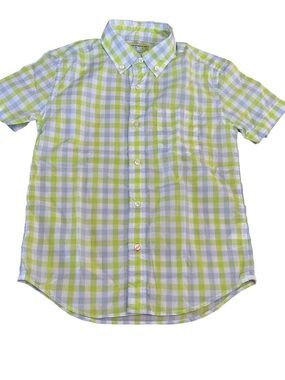 J. Crew Boys' Plaid Button-Down Shirt in Lime Green and White